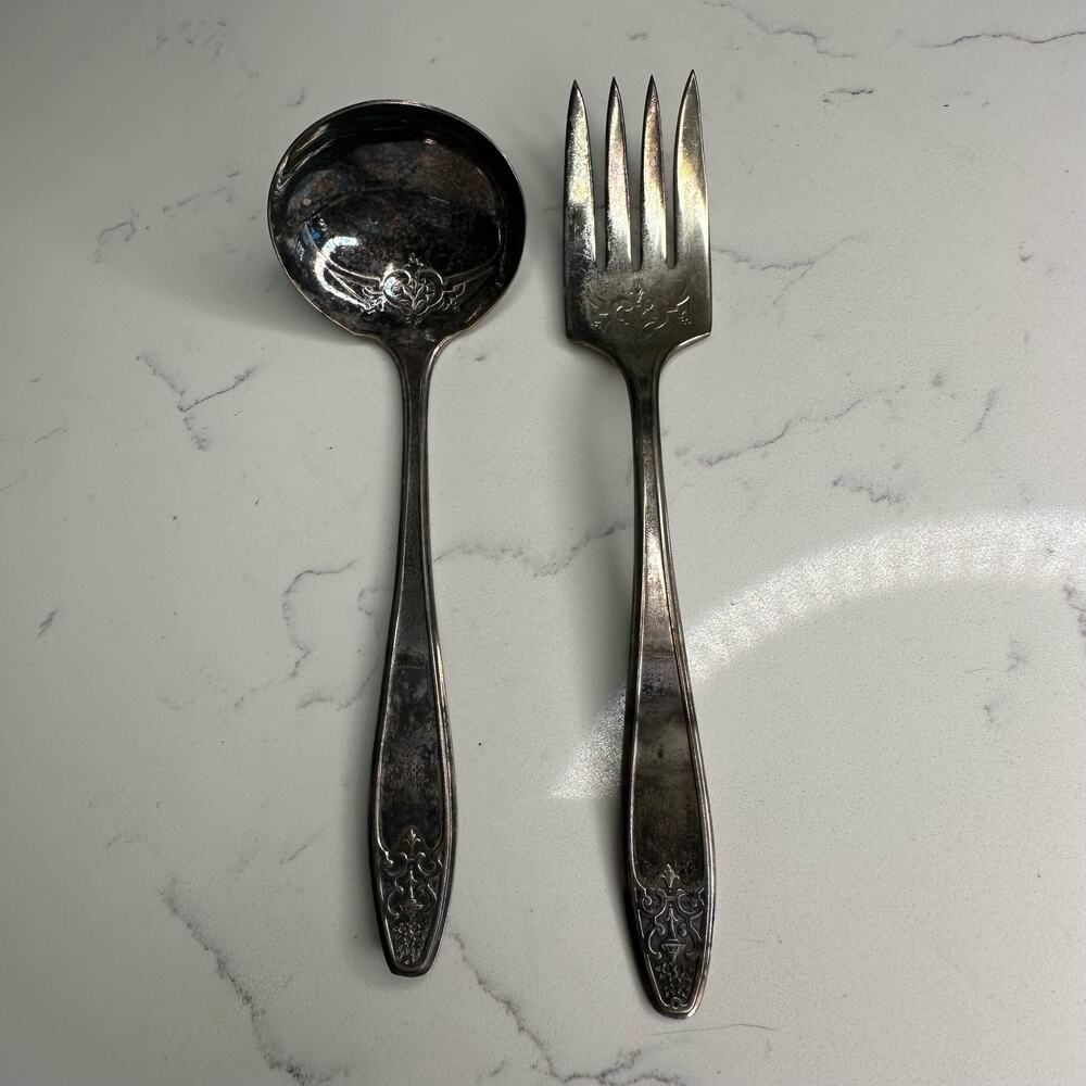 Vintage Princess Lady Doris Silverplate Meat Fork and Ladle 1929 2 Pc